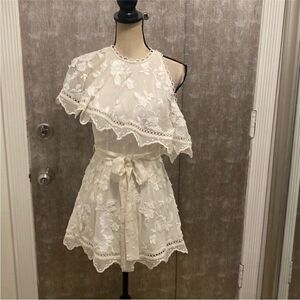 Zimmermann Ivory 100% silk embroidered romper, XS